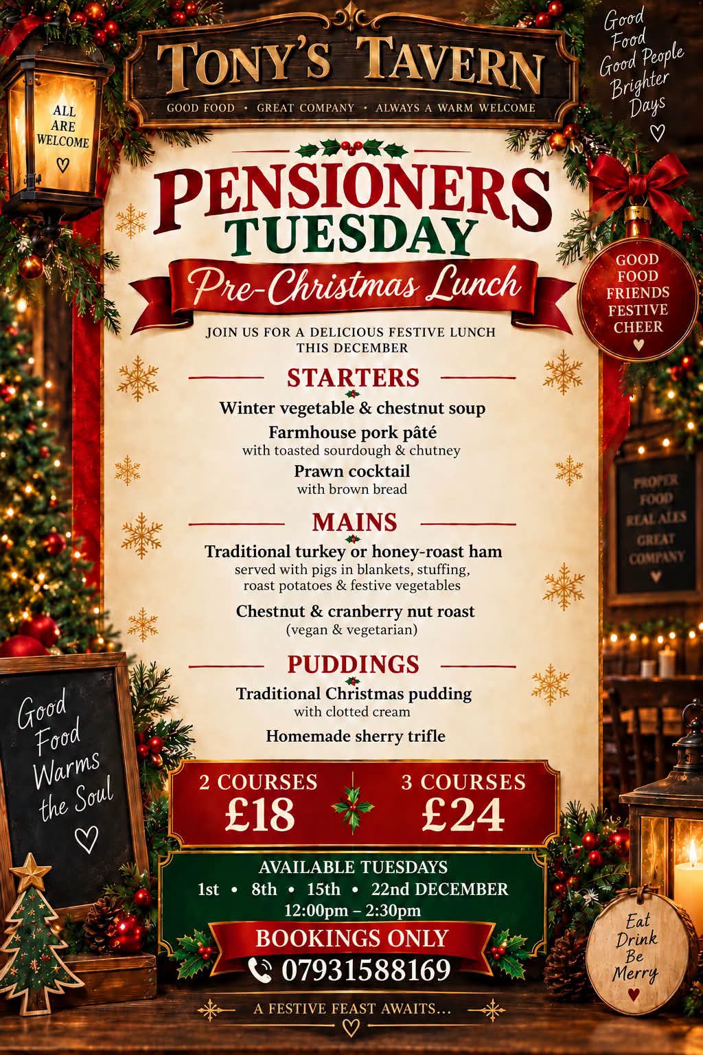 PENSIONERS TUESDAY Pre-Christmas Lunch