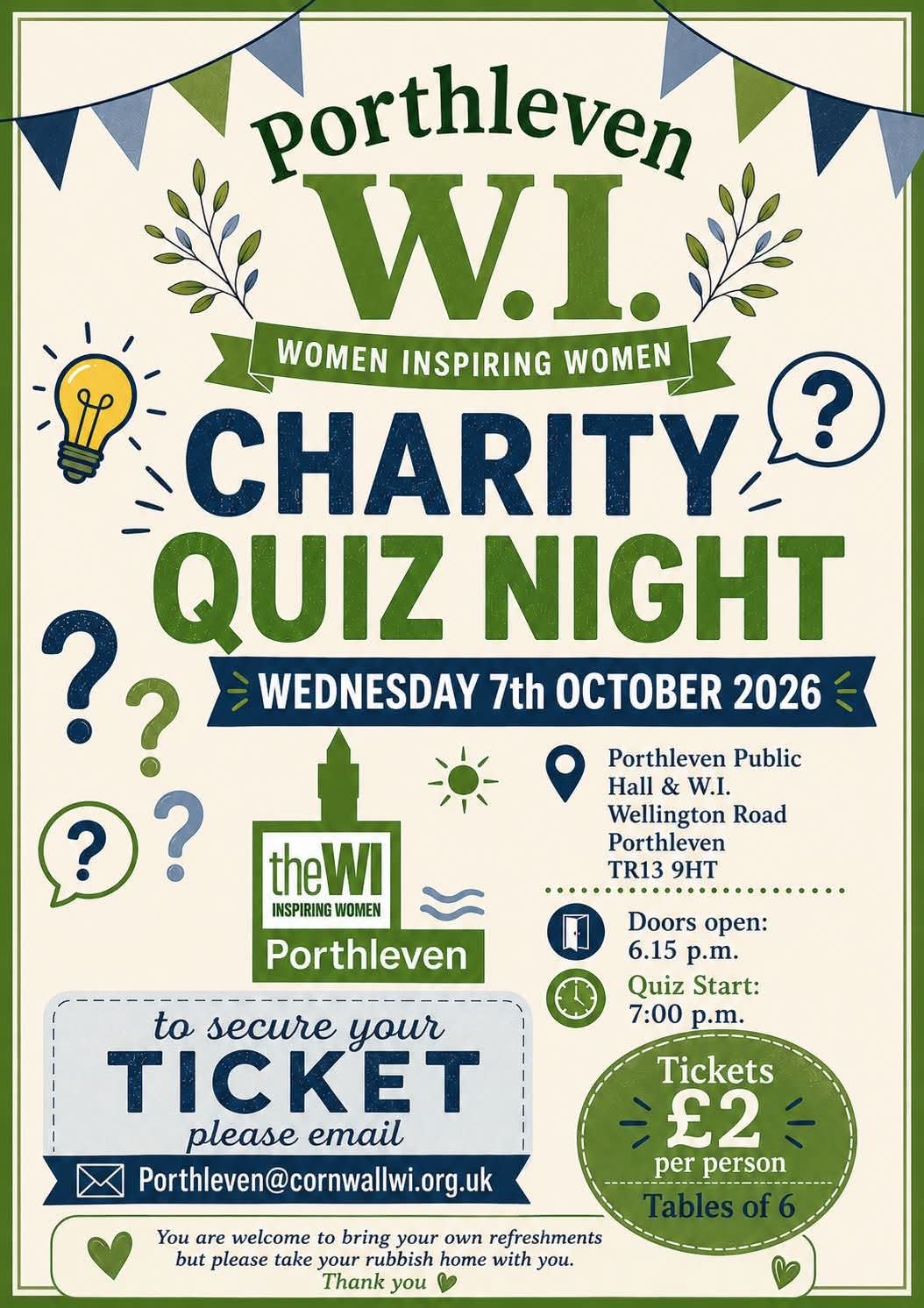 porthleven W.I. CHARITY QUIZ NIGHT