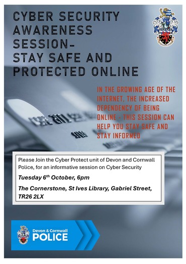 Poster for Cyber Security Awareness Session at St Ives Library, St Ives & Carbis Bay