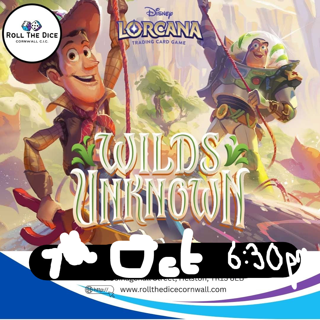 Poster for Lorcana Wilds Unknown Post-Release at Roll The Dice, 8 Coinagehall Street, Helston