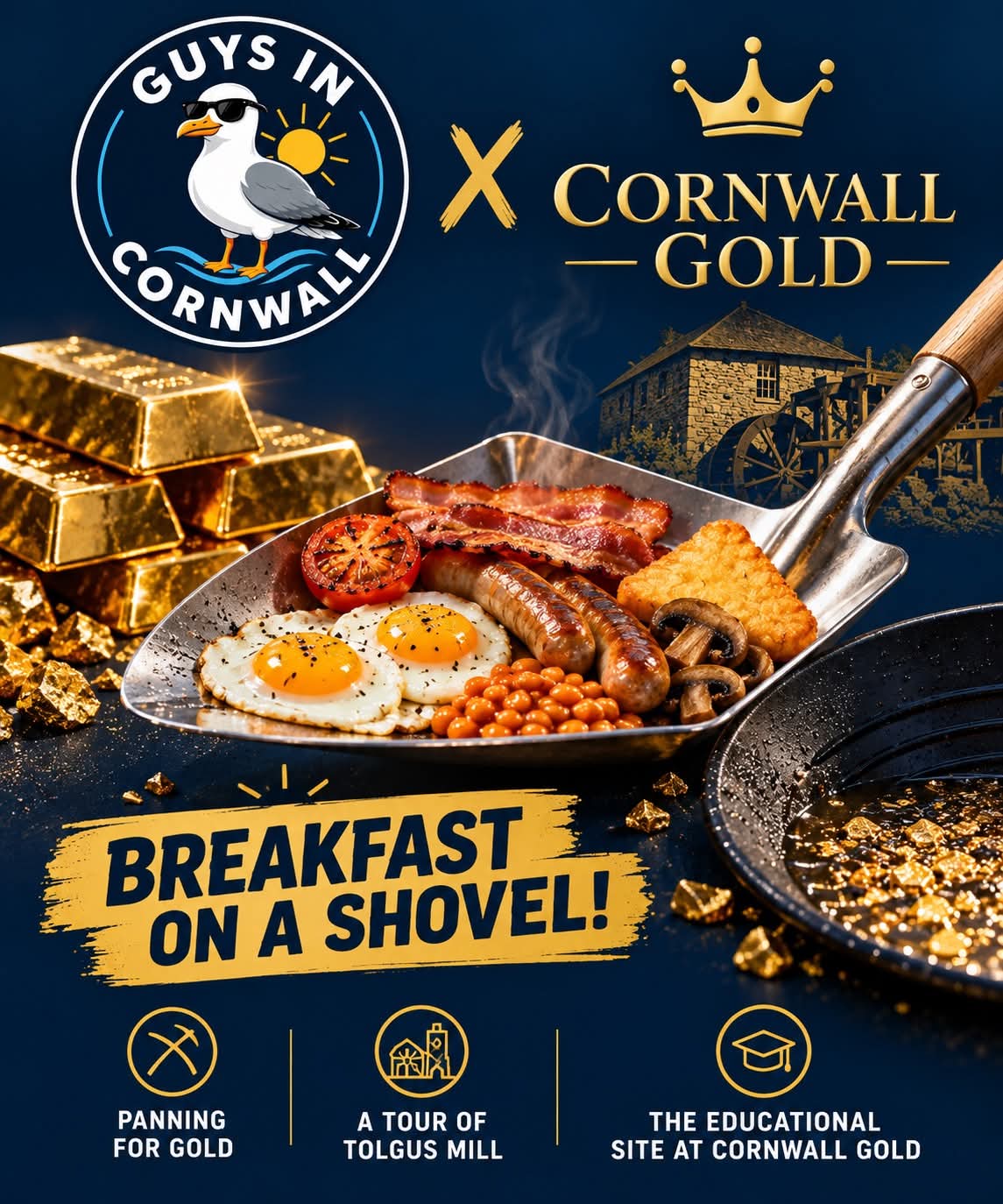 Poster for Cornwall Gold - Breakfast - Mining experience at Cornwall Gold, Camborne & Redruth